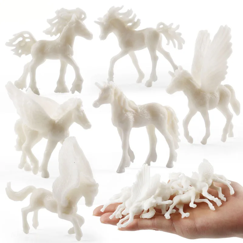 

6Pcs Simulation Unicorn White Embryo Figurine Model Rainbow Pegasus DIY Colour Painting Horse Toys Educational Toys for Children