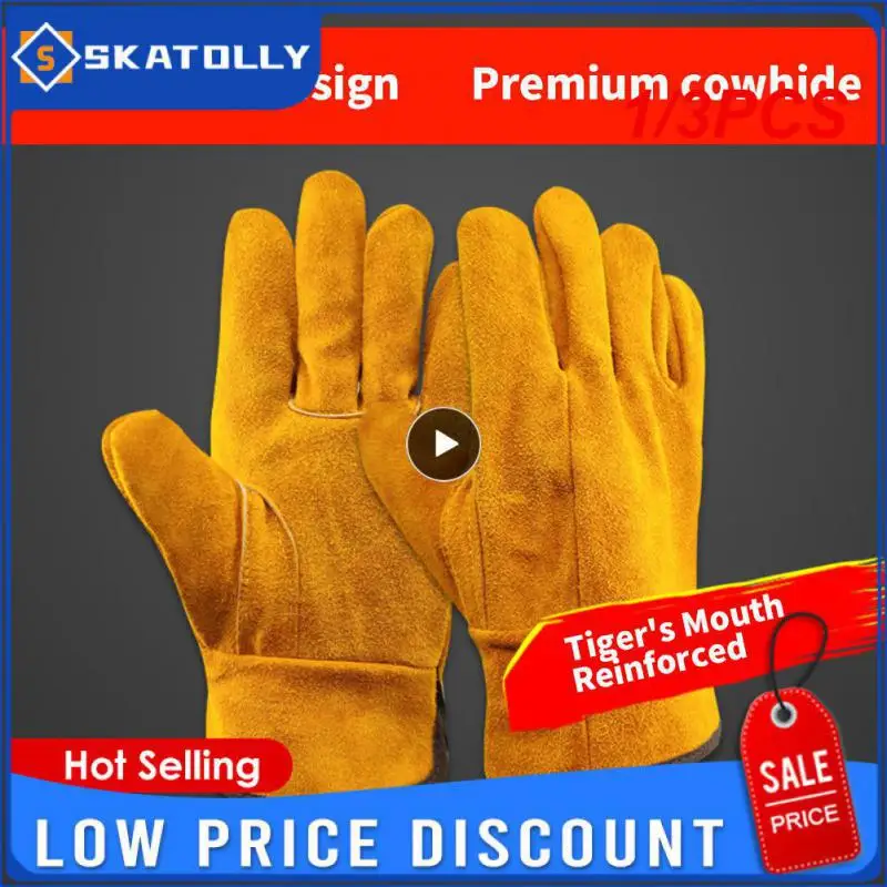 

1/3PCS Garden Work Gloves Flex Grip Tough Cowhide Driver Safety Welding Hunting Hiking Farm Gardening Driving Gloves For Men