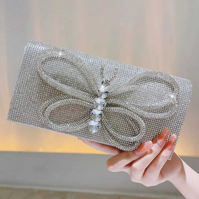 

Butterfly Glitter Clutch Rhinestone Purses For Women Evening Clutches Flap Envelope Handbags Large Wedding Party Prom