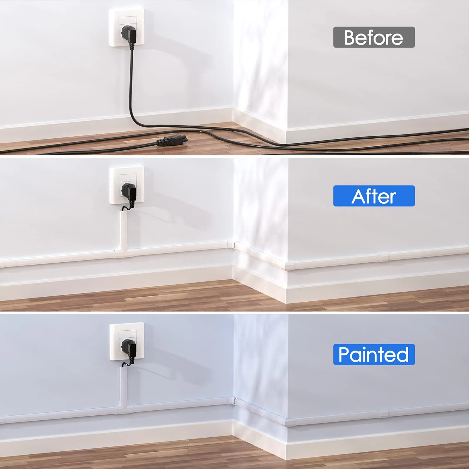 1set 125in Cord Cover, Large Cord Concealer on Wall Cable Management, Cable Raceway Kit for Mount TVs,Wire Hider for Home Office