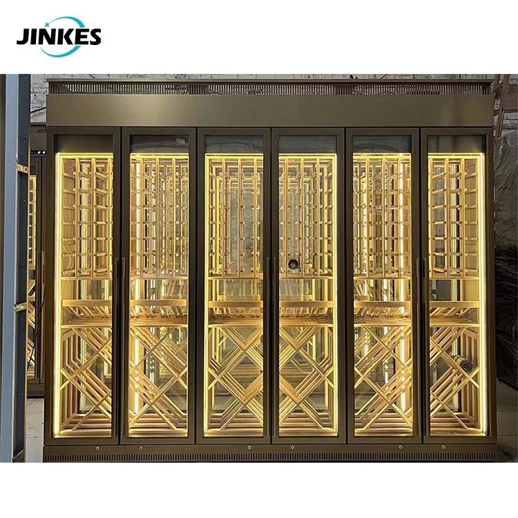 Golden stainless steel red wine cellar bar storage display whiskey wine drinks display rack cabinet living room