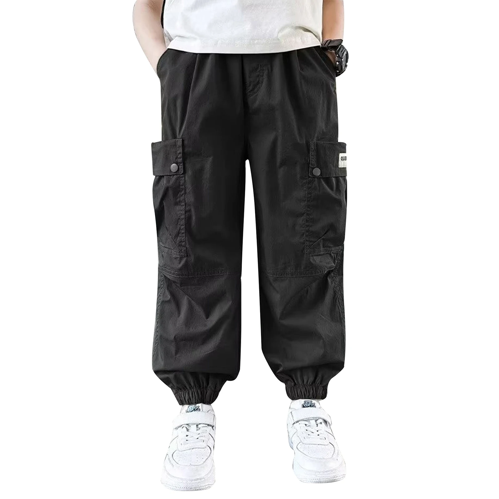 

Kids Boys Fashion Pockets Cargo Pants Casual Elastic Waist Breathable Trousers for Camping Skateboarding Hip-Hop Dance Costumes