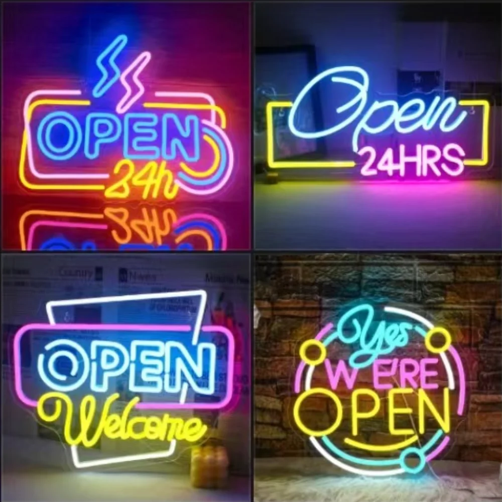 Open 24 Hours Neon Led Sign Dimmable Neon Light USB Powered Wall Lights ...
