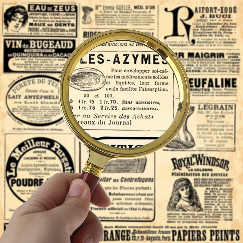 60mm 70mm 80mm Portable Handheld 10X Magnifying Glass Retro Handle Magnifier Eye Loupe Glass magnifying glass