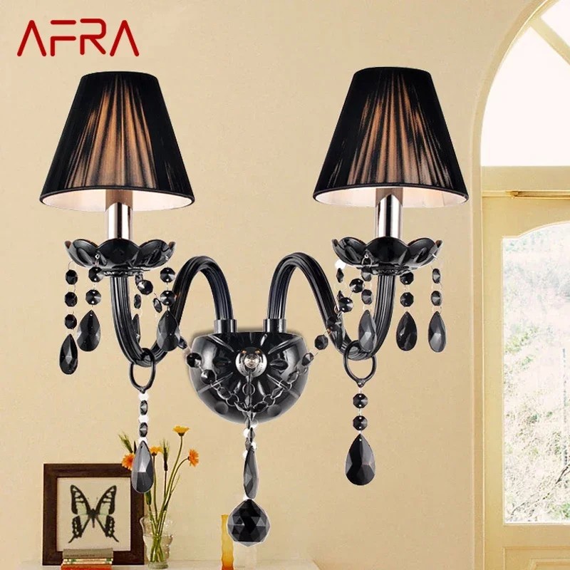 

AFRA European Style Crystal Wall Lamp Black Candle Lamp Luxurious Living Room Restaurant Bedroom Villa Hotel Engineering