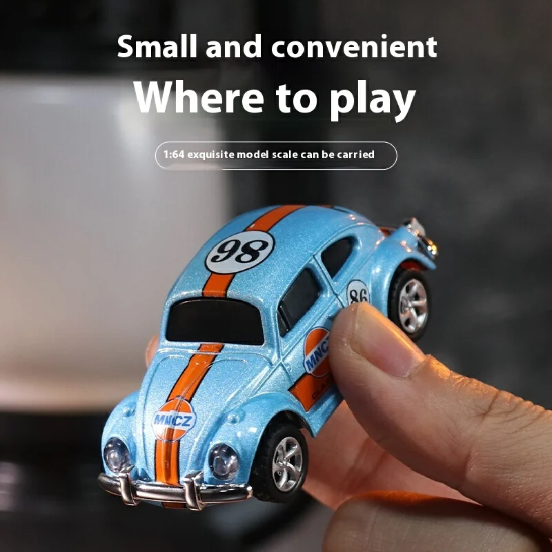 Wireless Mini RC Car 1:64 Scale Retro Remote Control Beetle Alloy Toy Small Mobile Phone Controlled Car Model