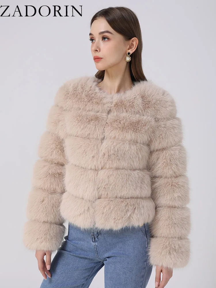 ZADORIN Long Sleeve Faux Fox Fur Coat Women Winter Fashion Thick Warm Fur Coats Outerwear Fake Fur Jacket Women Clothing 3