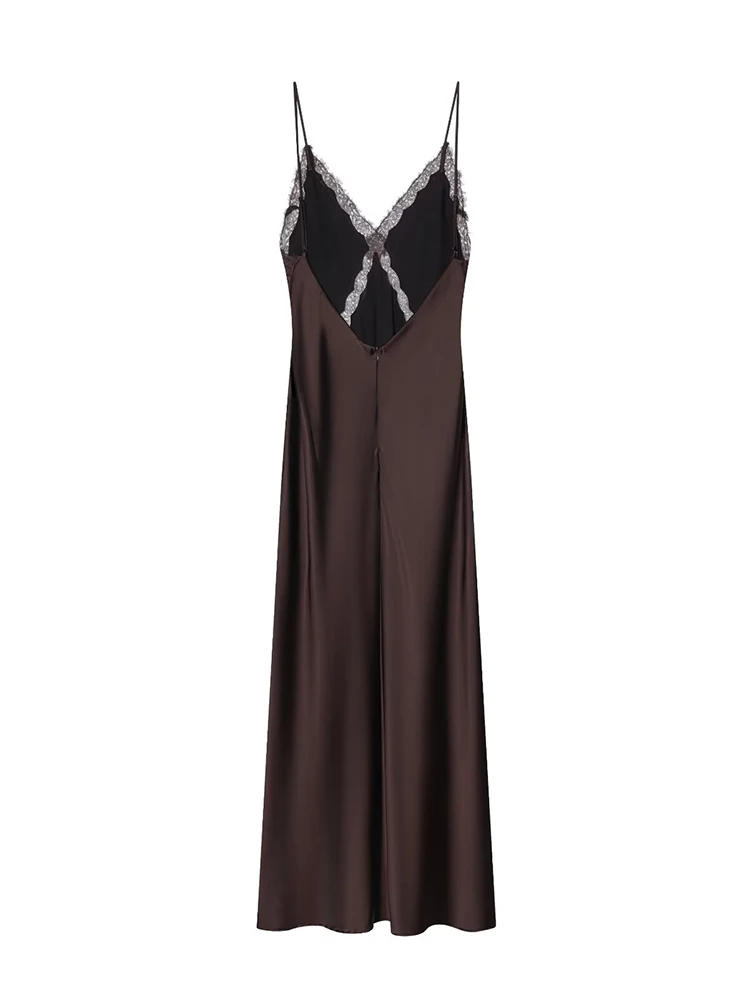 Sexy Women Lace Spliced Strap Long Dress 2026 Elegant V-neck Sleeveless Backless Party Dresses Fashion Club Robes