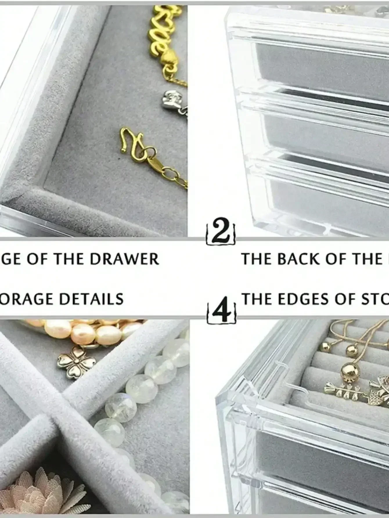 Jewelry Organizer Acrylic Velvet Jewelry Organizer 3 Drawers Stackable Display Storage Earrings Necklace Bracelets Box Holder Case Women