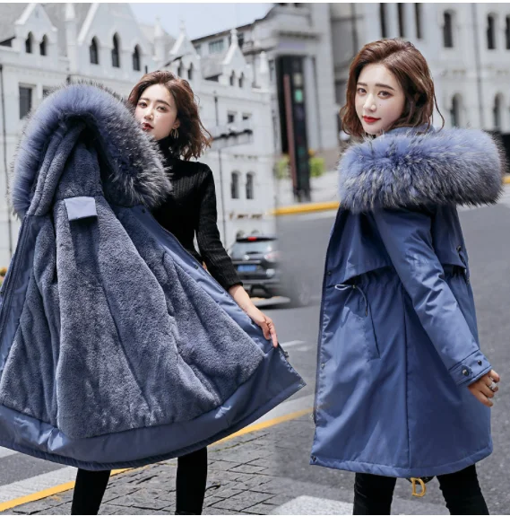 2023 New Fashion Long Winter Coat Women Clothing Wool Liner Hooded Parkas Slim With Fur Collar Warm Winter Jacket Women