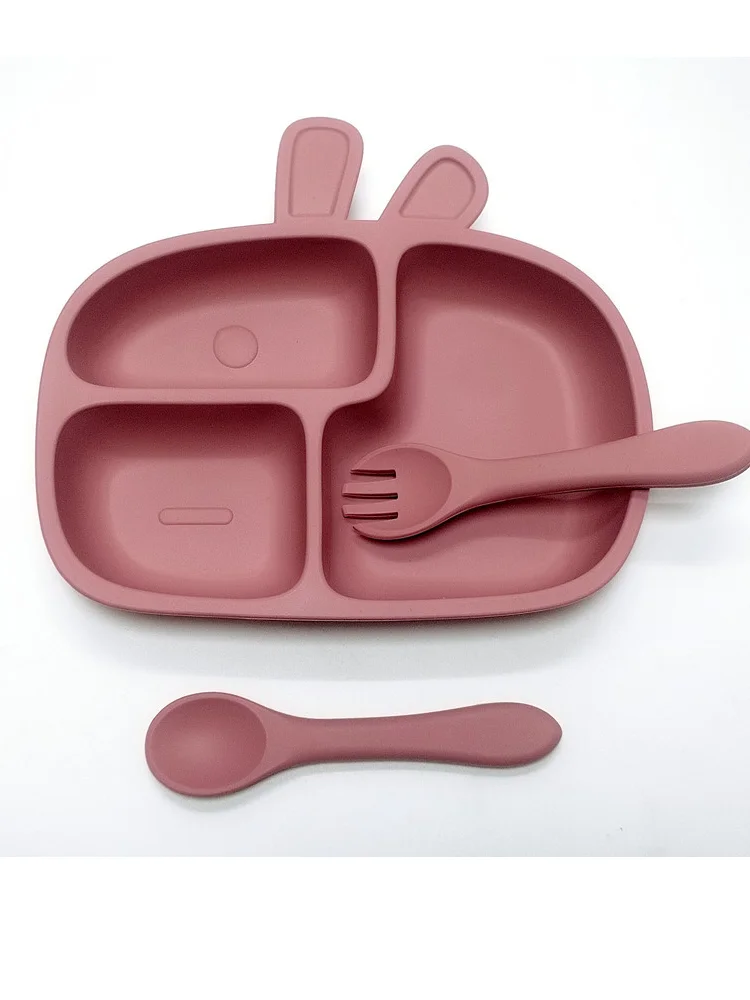 3pcs Children's silicone dinner plate set one-piece suction cup complementary plate compartment plate eating training