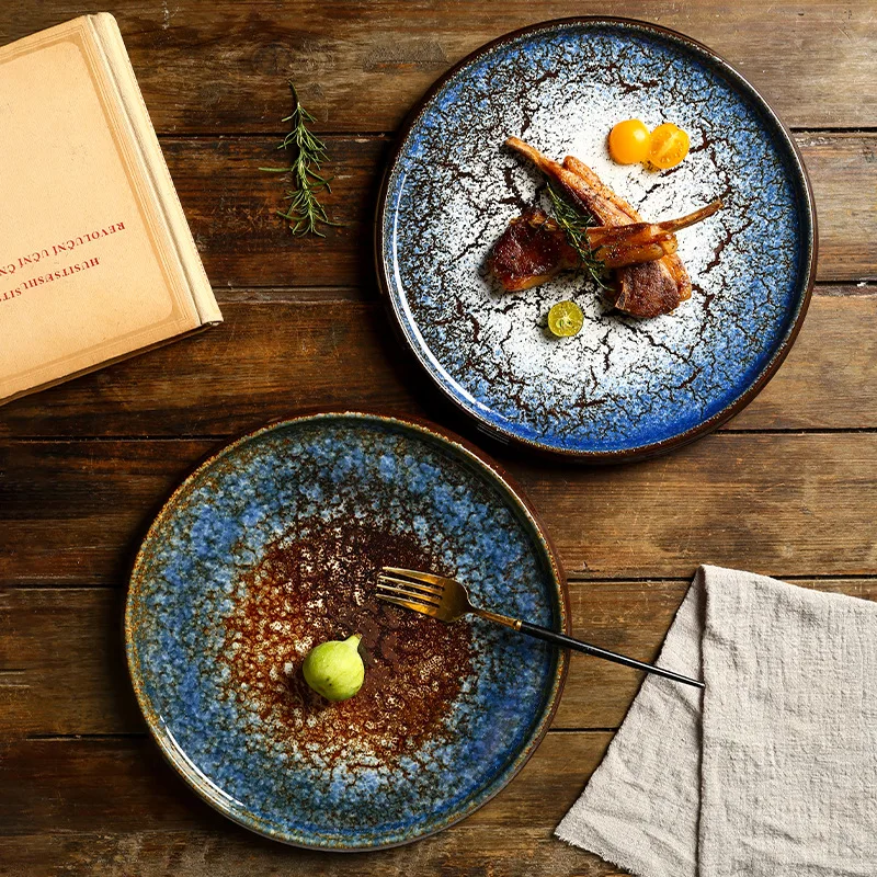 

1pcs Steak Plate Kiln Ceramic Pizza Plates Commercial Barbecue Western Pasta Plate Japanese 12-inch Wholesale