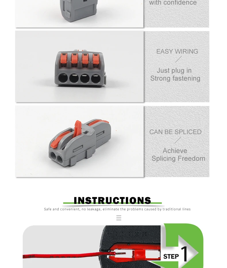 Description Picture 5 of item1 in 1/2/3/4/5 out Electrical Wire Connectors Butting Universal Compact Splitter Cable Splicing Push-in Wiring Terminals Block