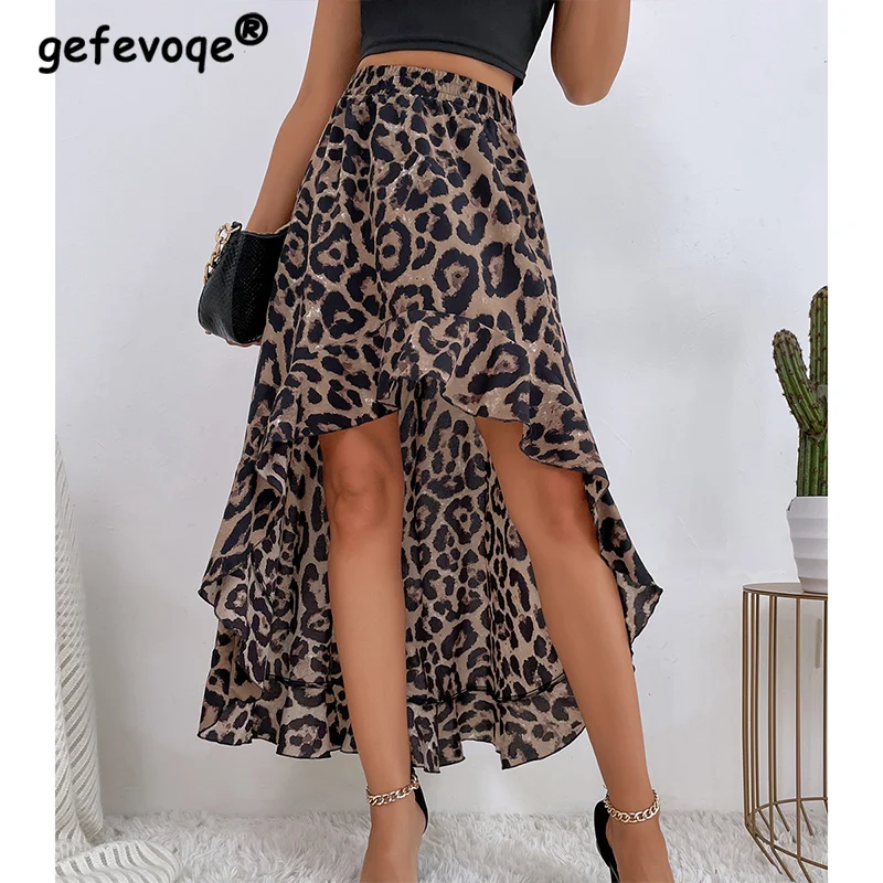 Design sense personalized fashion zipper high waist A-line leopard skirt  5448