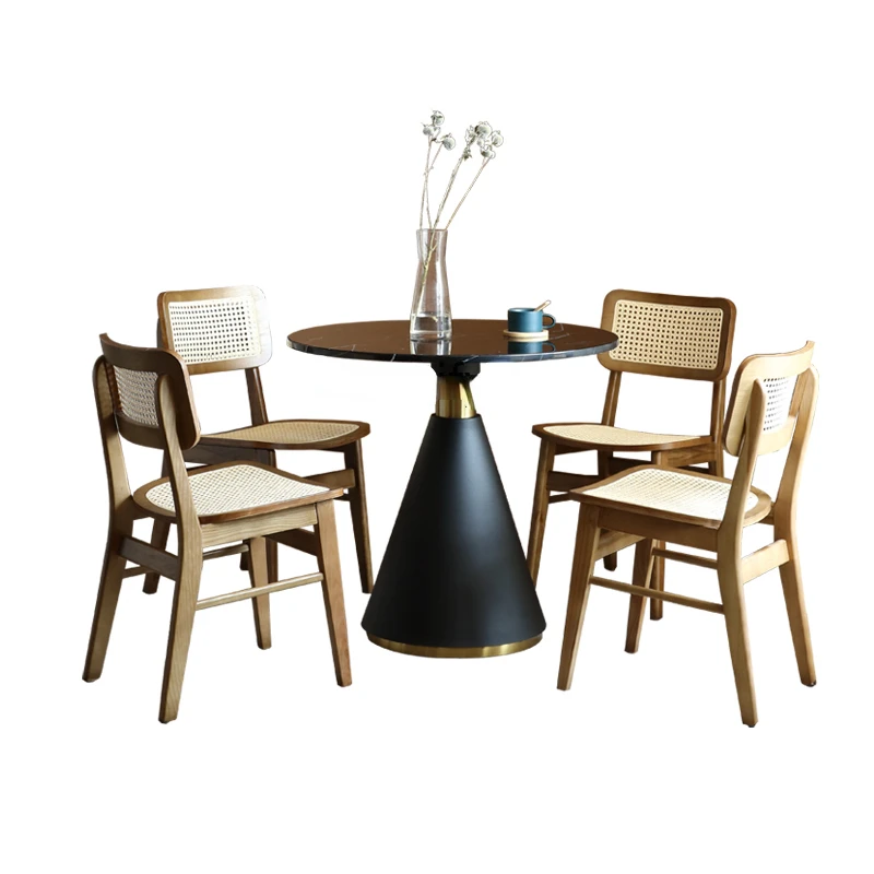 

Stone Plate Light Luxury Reception Negotiating round Table Sales Office Simple Modern Occasional Table Rattan Chair