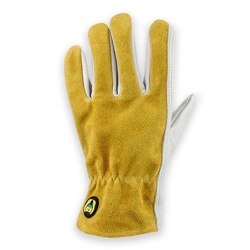 Leather Safety Work Gloves Gardening Carpenter Gloves Breathable Thorn Proof Truck Driving for Mens and Womens, White Yellow 3