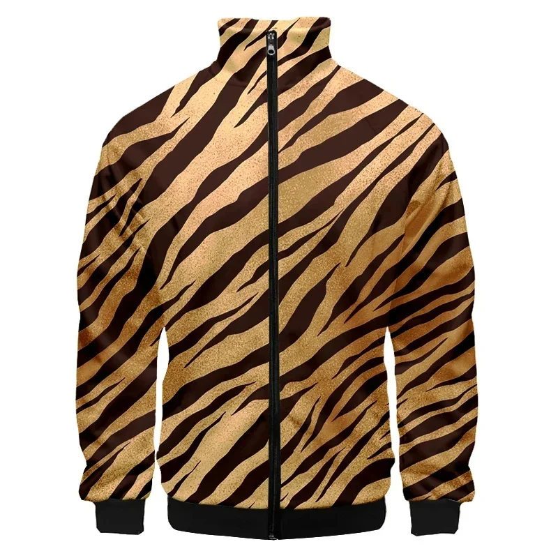 thumbnail image 1 of Chaqueta con cremallera y estampado de leopardo para hombre, moda 3D, manga larga, informal, holgada, estilo Harajuku, con solapa, abrigo de calle, 1 of 5