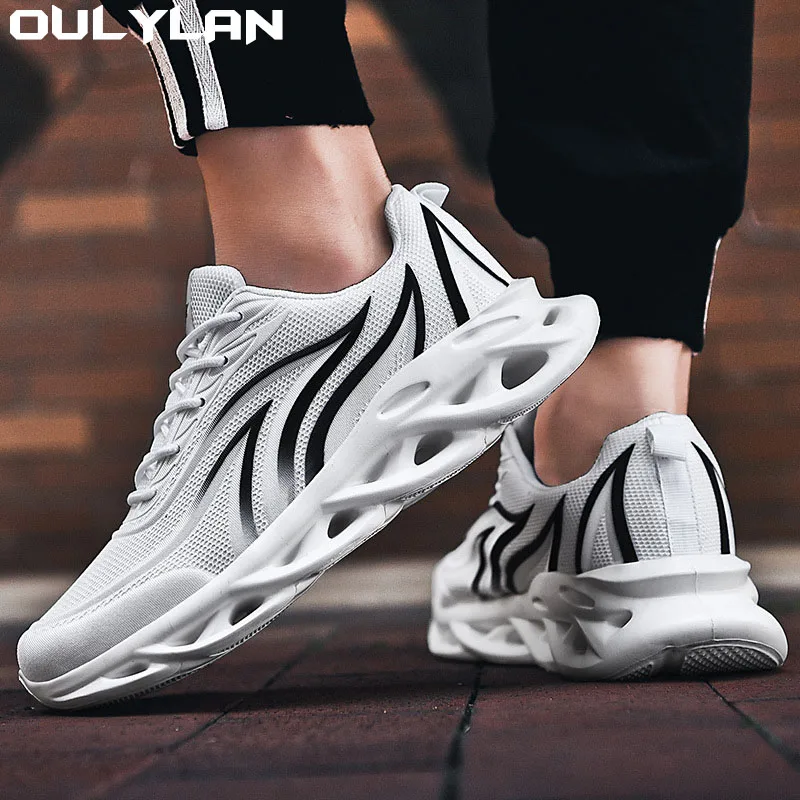 

Oulylan Lightweight Sport Blade Cushioning Jogging Trainers Shoes Fashion Running Shoes Men Flame Printed Sneakers Knit Athletic