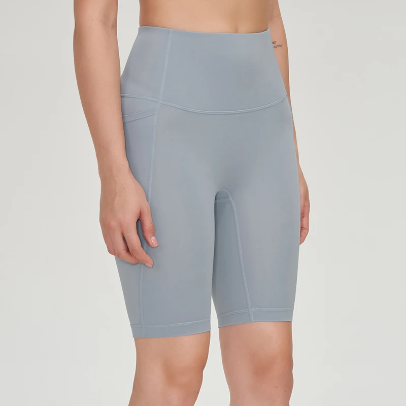 SOISOU Nylon Women's Shorts Cycling Gym Yoga Fitness Shorts Side Pockets High Waist Soft Tight Elastic Womens Clothing
