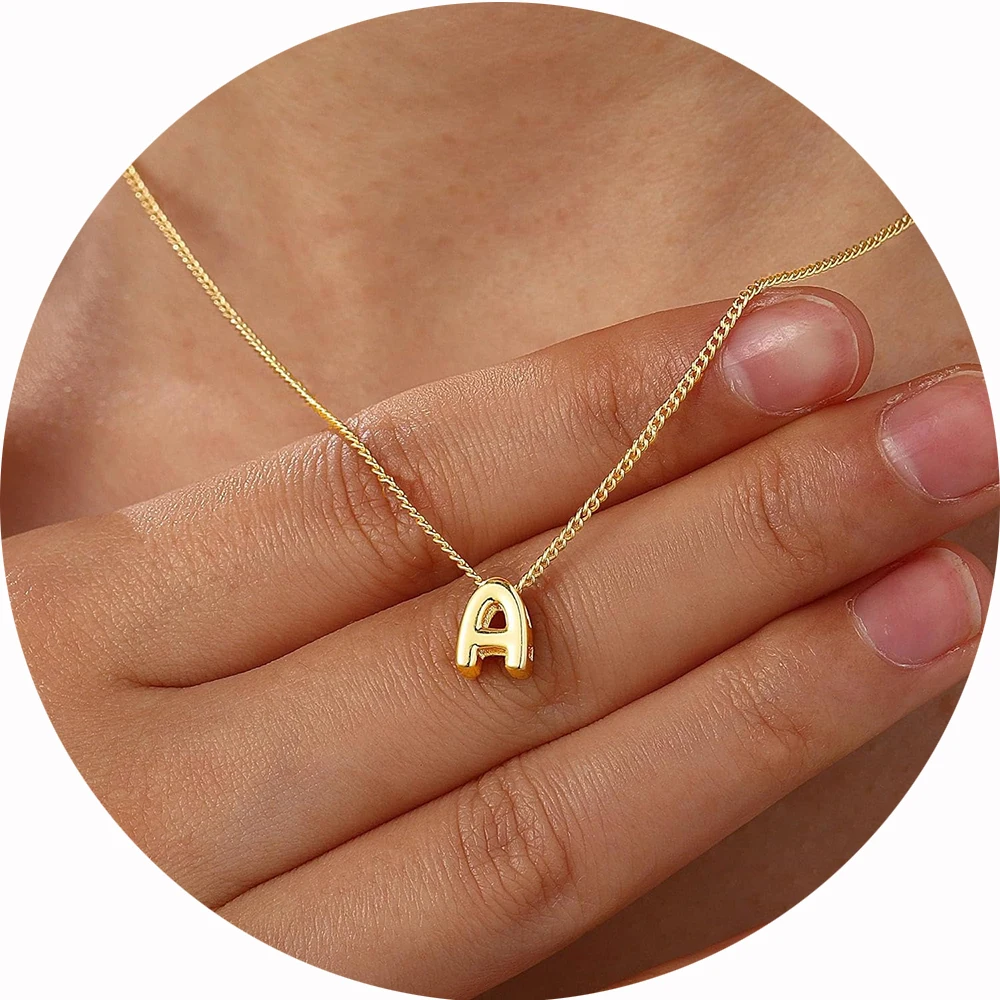 30 Best Gifts for 16 Year Old Girls Dainty Mini Bubble Letter Necklace Gold Plated Balloon Initial Tiny Small Pendent Necklaces for Women Jewelry Teen Girls Gifts