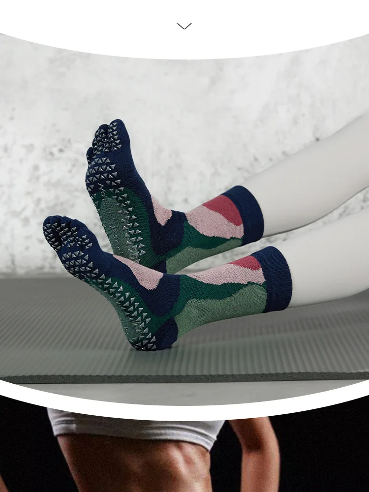 New Women Pilates Socks Professional Five Fingers Dance Sports Socks Fashion Printing Non-slip Silicone Grip Fitness Yoga Socks 5 undefined