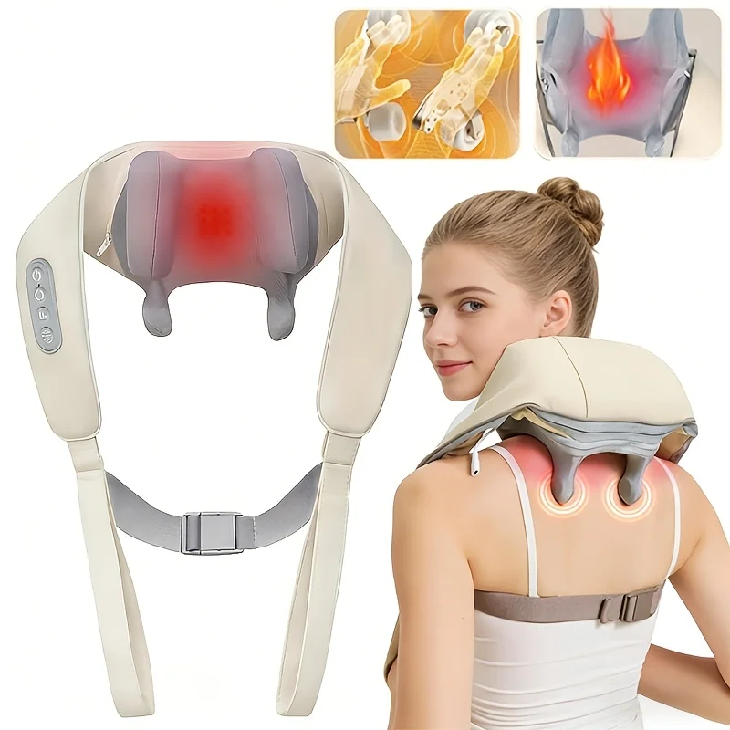 Electric Wireless Neck Shoulder Back Massager, Shiatsu Kneading Shawl Cervical Massage Pillow With Brushless Motor Trape_voghion.com