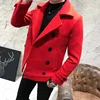 2023 New Fashion Men Double-Breasted Windbreaker Solid Color Slim Short Woolen Coat Winter Casual Warm Windbreaker Coat Size 5XL 6