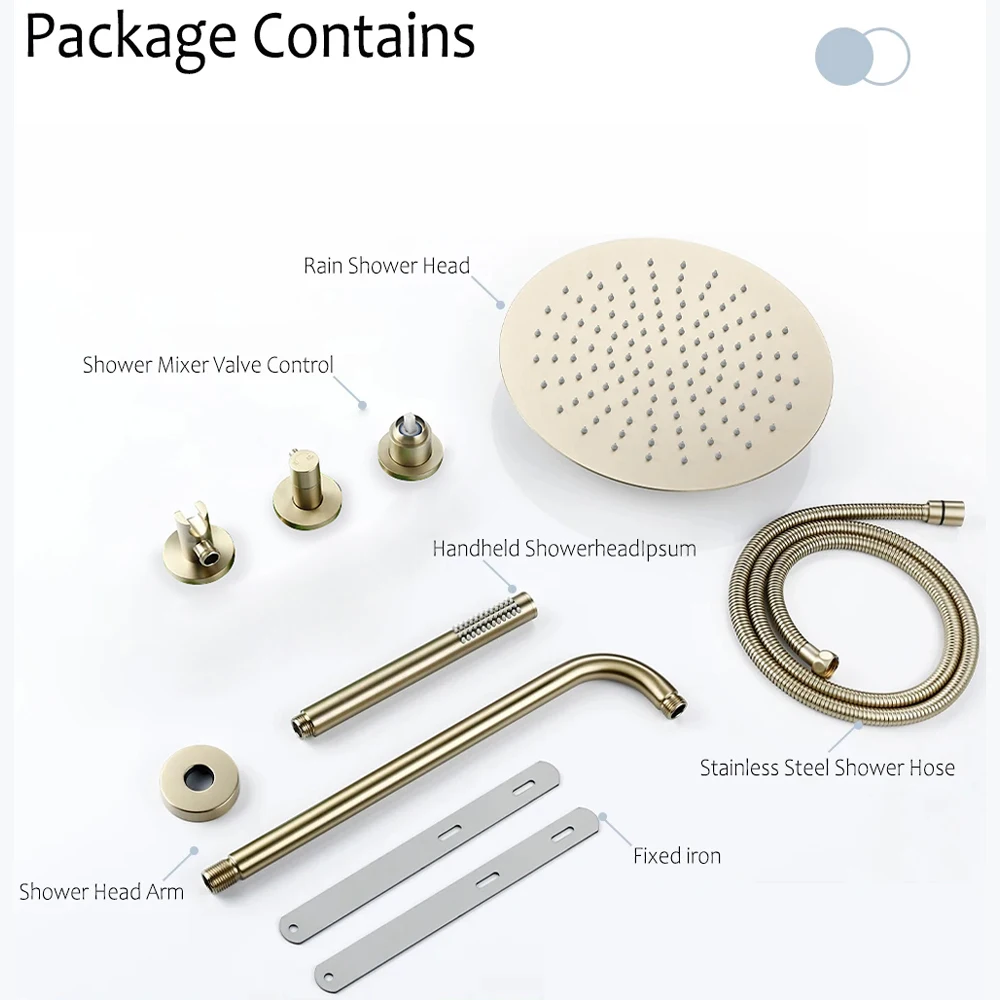 Smesiteli Shower System Set  Brushed Gold Wall Mount Bathroom Faucet Hidden Brass Hot Cold Valve Bath Shower Rain Shower Kit 6