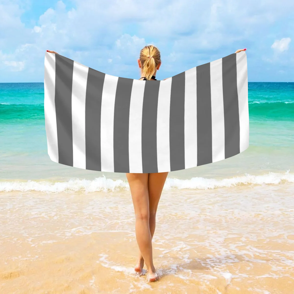 Colorful Striped Beach Towel Quick Drying Absorbent Bath Towel_voghion.com
