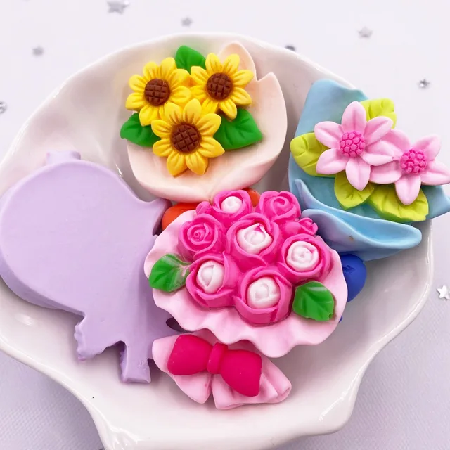 Gyanta Kawaii Színes Aranyos Nagy Virág Rózsák Napraforgó Tulipák Lapos Csokor Figura 4Db Scrapbook Diy Dekoráció Otthoni Kézművesség - Image 4