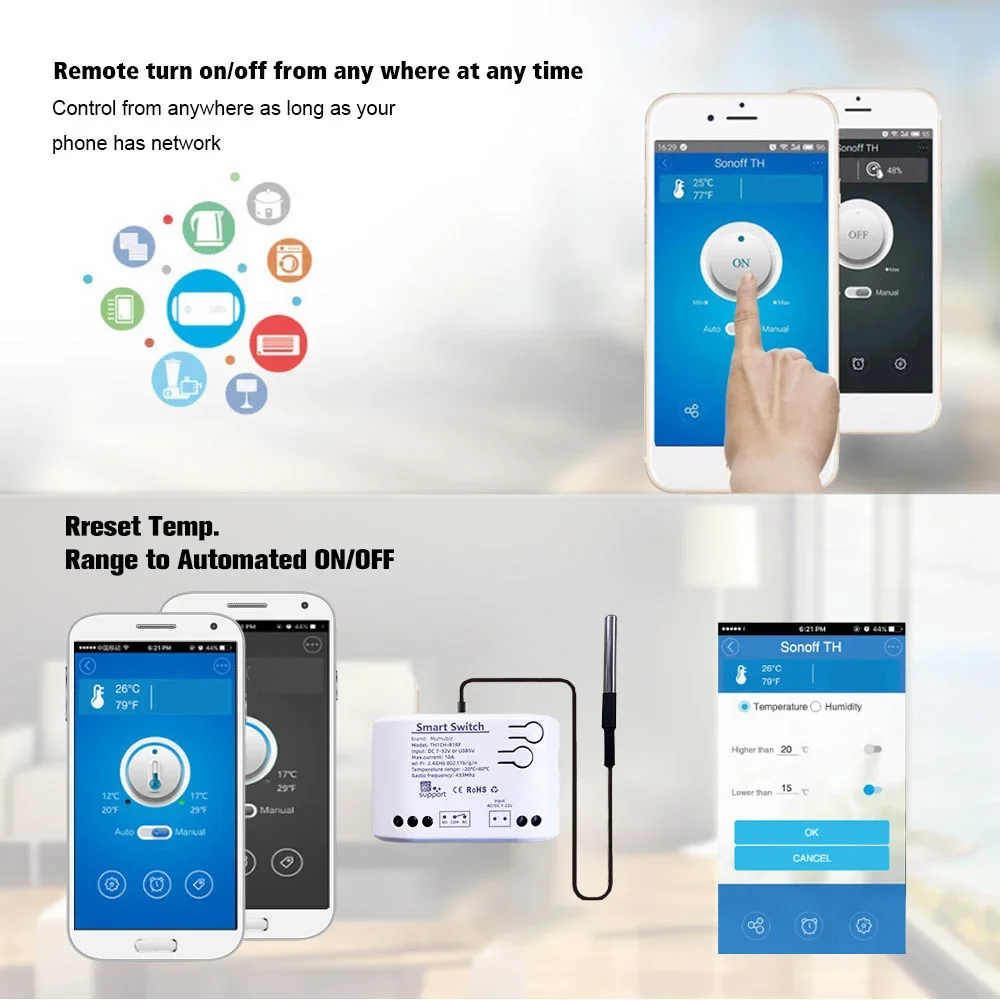 WiFi 스마트 eWelink TH 온도 습도 스위치 7-32V 패시브 건식 접촉 릴레이 실시간 모니터 스마트 모듈 Alexa Alice