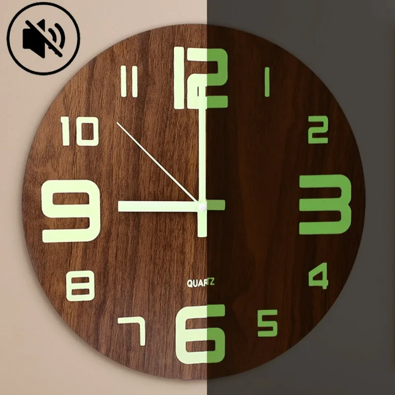 Wooden Luminous Wall Clock Frameless 3D Silent Wall Clock Office Hotel Living Room Restaurant School Decorative Nightglow Watch wall clock 3d wall clock