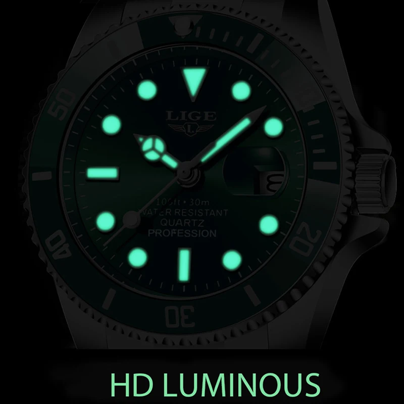 LIGE Diver Watch Men Top Brand Luxury Waterproof Luminous Date Chronograph Man Wristwatches Outdoor Sports Quartz Men's Watches