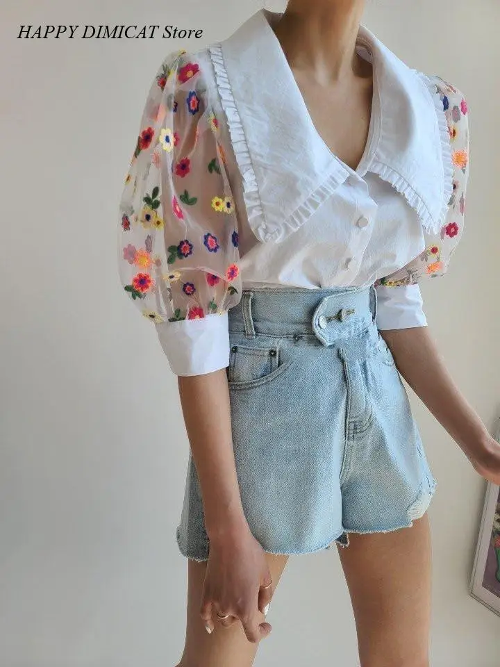 Female Jeans Shorts Streetwear Fashion Chic Ripped Edges Denim Shorts Women Double Button Light Blue Denim Shorts Summer