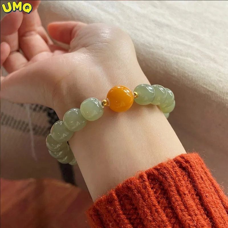 Naturalny Hotan Jade Tafla Jeziora Zielona Bransoletka Przezroczysty Materiał Stare Koraliki Z Surowym Mineralnym Miodem Wosk Olej Z Kurczaka Żółty Mę