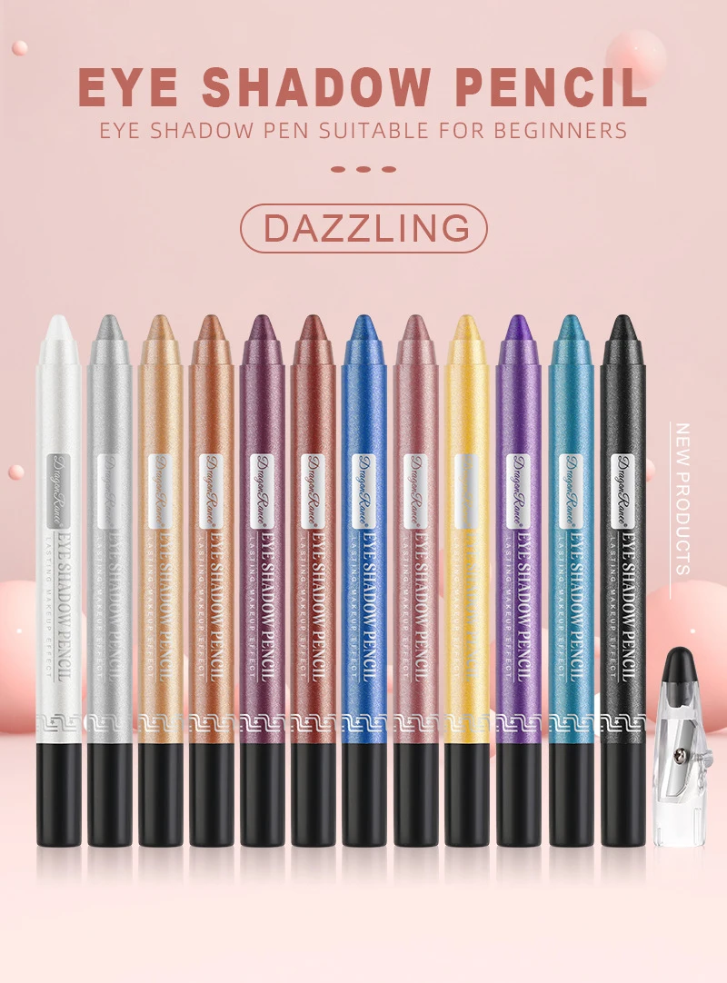 Description Picture 2 of itemMetallic Blue Pearlescent Eyeshadow Pencil Stick Lasting Waterproof Smoky Glitter Grey White Purple Eye Shadow Highlighter Pen