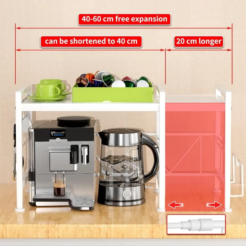 Extendable Microwave Oven Rack - Adjustable Kitchen counter shelf, 2 Tier Microwave Stand (L15.7~23.6" xW12.8 xH17.7) 5