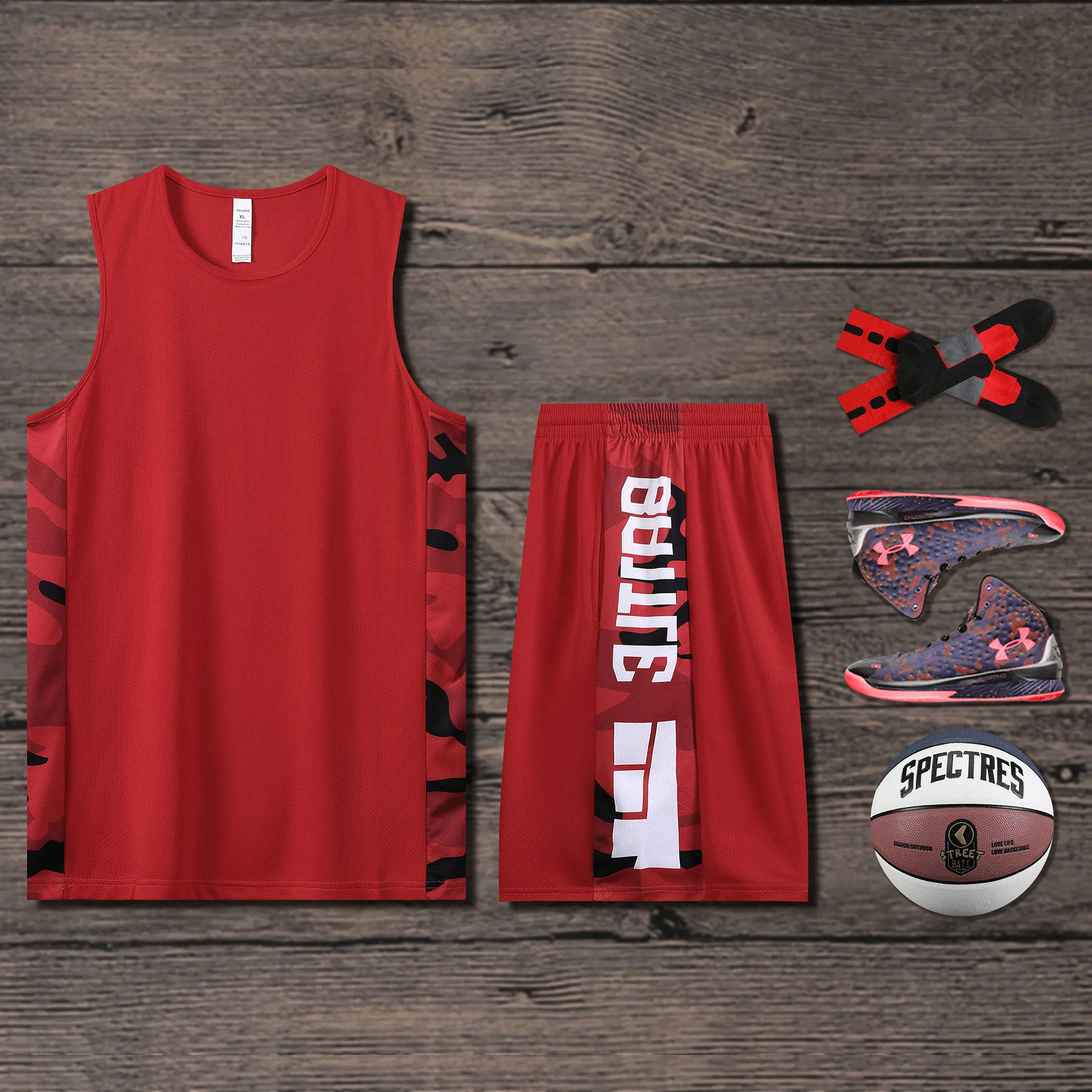

New summer Basketball suit side trend print sports style vest shorts crew neck basketball suit quick-drying jersey