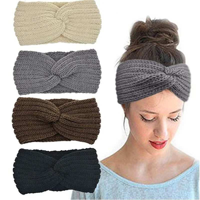 

Winter Knit Headbands Chunky Headwrap for Women Crochet Turban Knitted Ear Warmer Woolen Cross Warm Turban Hair Band Headwear