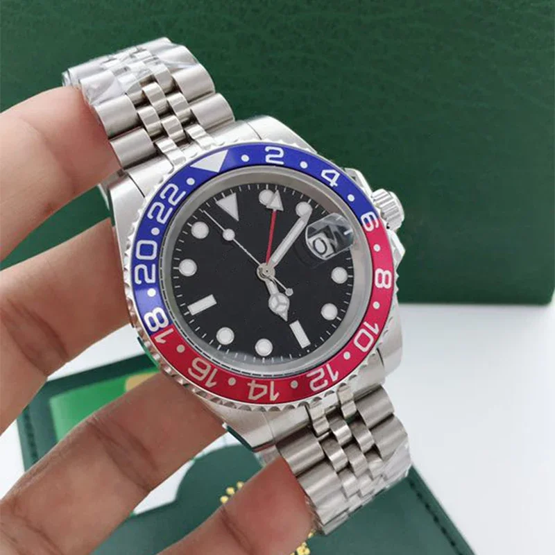 

2023 New Design Luxury Men's Watch GMT Black Blue Ceramic Bezel Automatic Mechanical Watch Stainless Steel Business