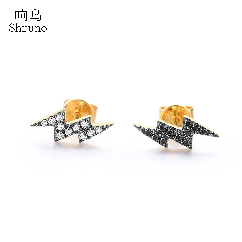 

Shruno Natural Diamond & Black Dimaonds Stud Earrings Real 18K Yellow Gold Lightning Earrings Women Diamonds Trendy Jewelry Gift