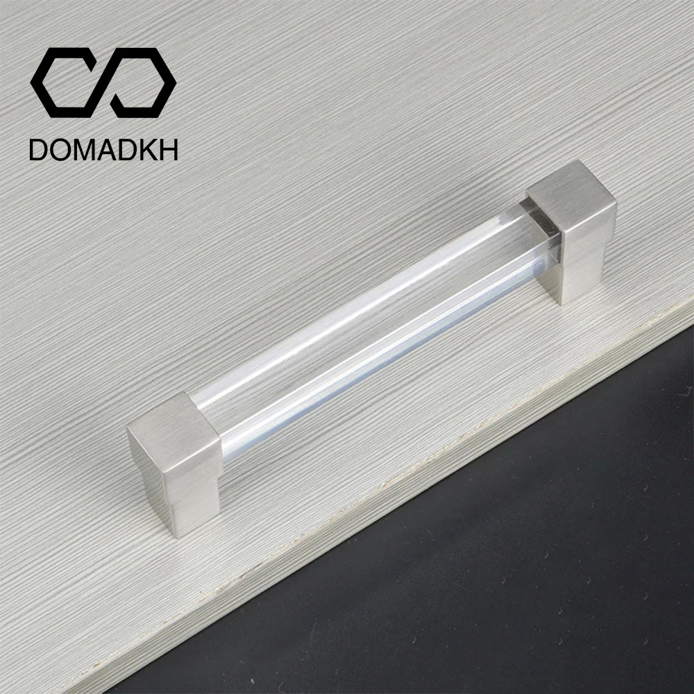 Quadrado Acrílico Gaveta Puxa Alças Claras da Porta do Armário Dresser Knobs Unique Kitchen Puxa Puxadores de Móveis Hardware Fino