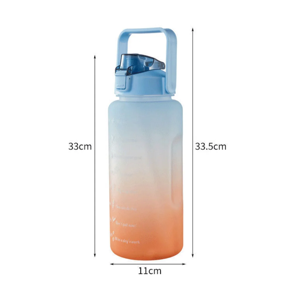 Description Picture 2 of itemNew Large Couple Cup with Straw Time Scale Water Bottle Plastic Water Cup Large Student Frosted Outdoor Sports Water Bottles 2L