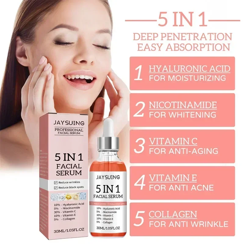 Hyaluronic Acid Wrinkle Remover Essence Niacinamide Whitening Moisturizing Fade Dark Spot Shrink Pores 5 In 1 Facial Care Serum