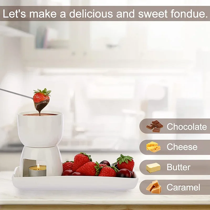 Mini Fondue Set with Candle/fork Ceramic Fondue Pot Swiss Cheese Chocolate Melting Hotpot Set with Fork