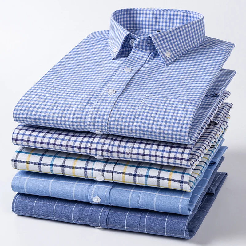 Men Oxford Cotton Long Sleeve Casual Slim Solid Color Plaid Print Stripe Formal Dress Shirt Plus Size cotton shirt business shirt men oxford shirts