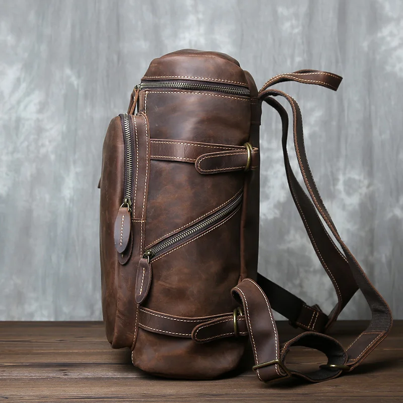 Retro Crazy Horse Leather Vertical Style Backpack Men's Head Layer Cowhide Large Capacity Business Travel Computer Bag 4