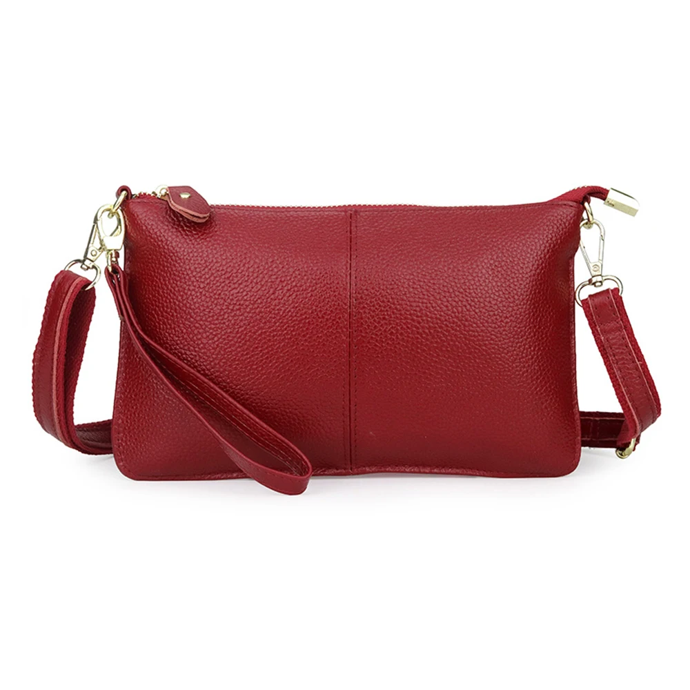 Soft Solid Color Genuine Leather Shoulder Bags Handbag Adjustable With Strap Women Fashion Crossbody Bag Purse Zipper Tote Bag