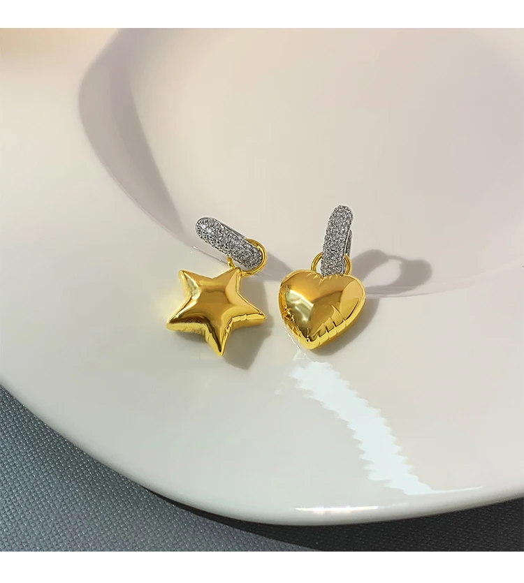Europäisches und amerikanisches Design, asymmetrische Farbkontrast-Stern-Herz-Anhänger-Ohrhänger für Damen-Modeschmuck im Jahr 2025 – Detail 8