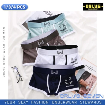 1/3/4 Pcs Mens Underwear Cotton Men Boxer Panties U-convex Man Breathable Underpants Sexy Comfort Male Boy Smiling Face Boxers 1